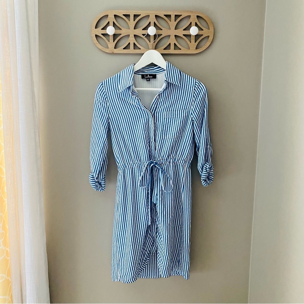 Lulus Lifestyle Striped Long Sleeve Shirt Dress Blue/White Sz XS